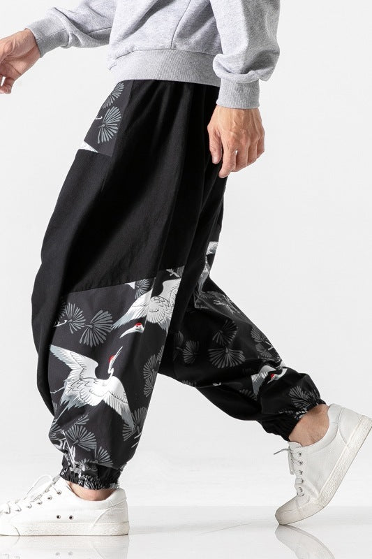 Chinese style crotch big crotch patchwork pants