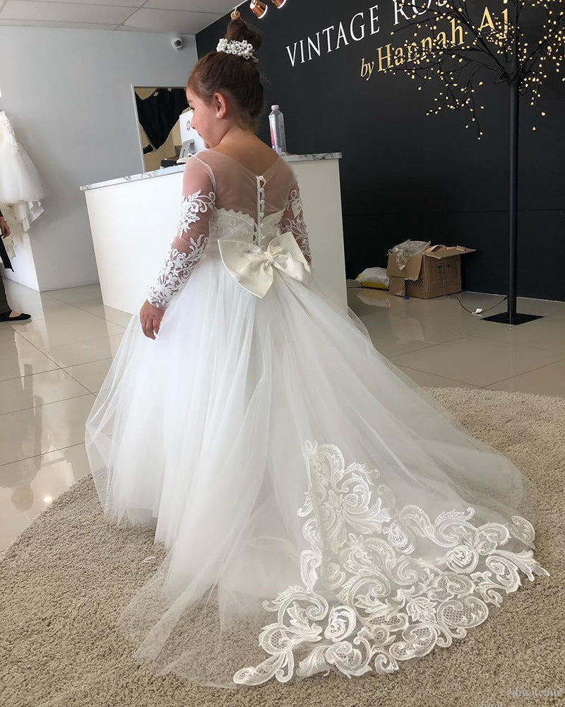 Ball Flower Girl Wedding Dress Tail