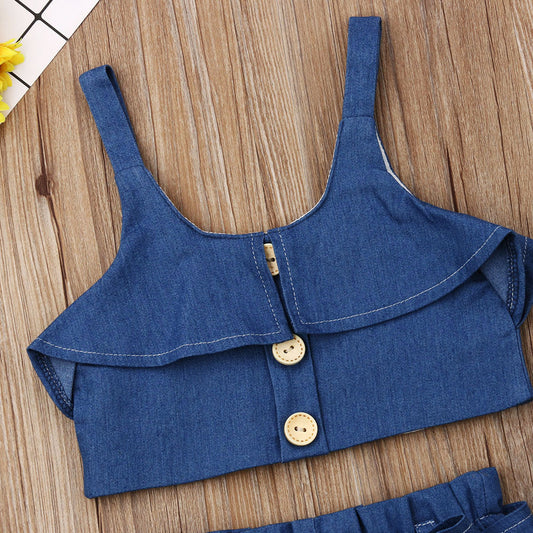 Big Kids Children's Sling Shorts Denim Suit Women