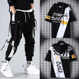 Two-piece Summer Men's Loose Hip-hop Overalls With Hood