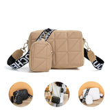 2Pcs Rhombus Shoulder Bag With Wallet Letter Print Wide Shoulder Strap Small Square Bag Large Capacity Cell Phone Crossbody Bags - AL MONI EXPRESS