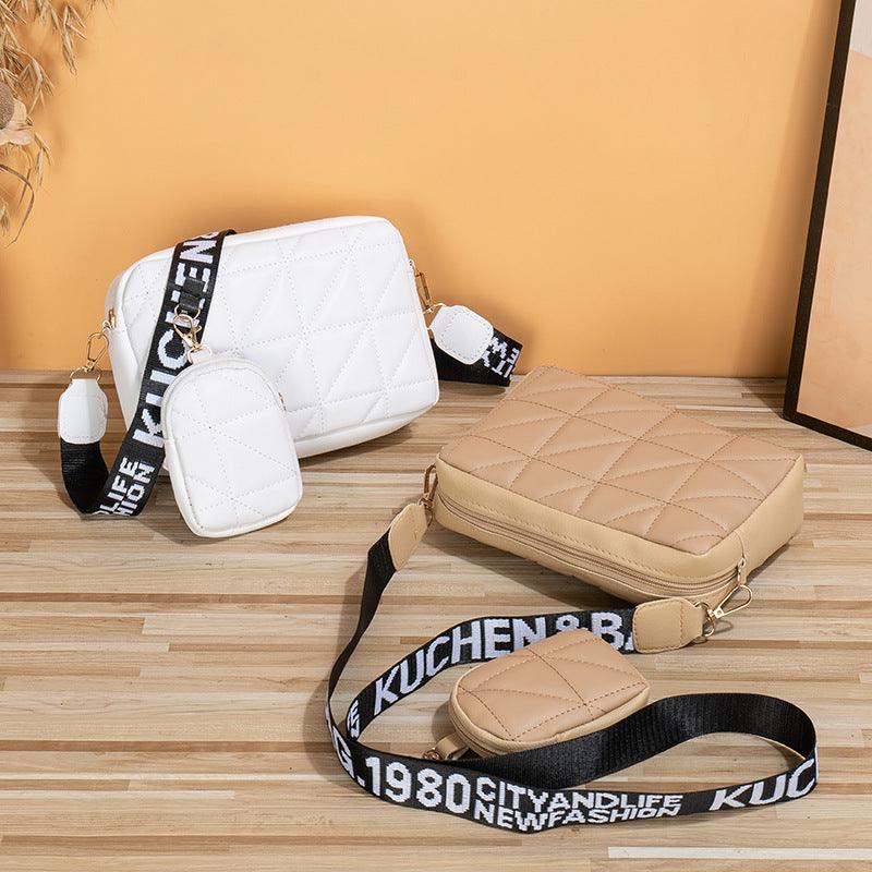 2Pcs Rhombus Shoulder Bag With Wallet Letter Print Wide Shoulder Strap Small Square Bag Large Capacity Cell Phone Crossbody Bags - AL MONI EXPRESS