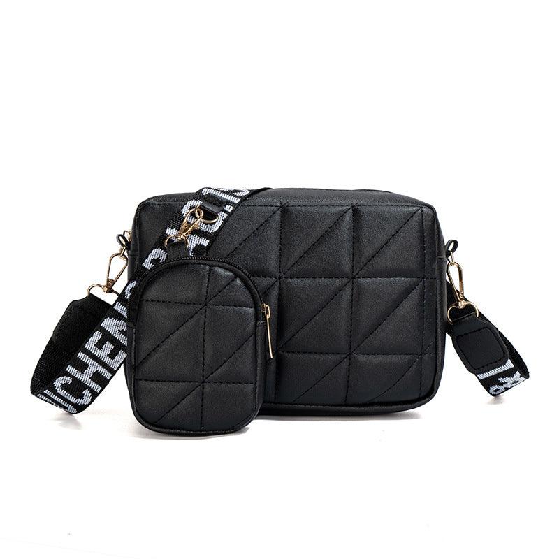 2Pcs Rhombus Shoulder Bag With Wallet Letter Print Wide Shoulder Strap Small Square Bag Large Capacity Cell Phone Crossbody Bags - AL MONI EXPRESS