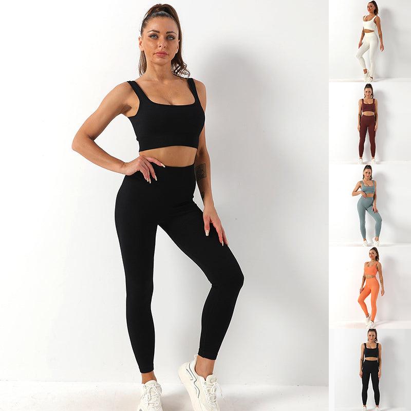 2pcs Thread Yoga Suit Seamless Bra And Butt Lifting High Waist Leggings Set For Women Sports Fitness Yoga Pants Sportswear Outfits Clothing - AL MONI EXPRESS