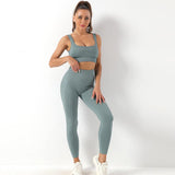 2pcs Thread Yoga Suit Seamless Bra And Butt Lifting High Waist Leggings Set For Women Sports Fitness Yoga Pants Sportswear Outfits Clothing - AL MONI EXPRESS