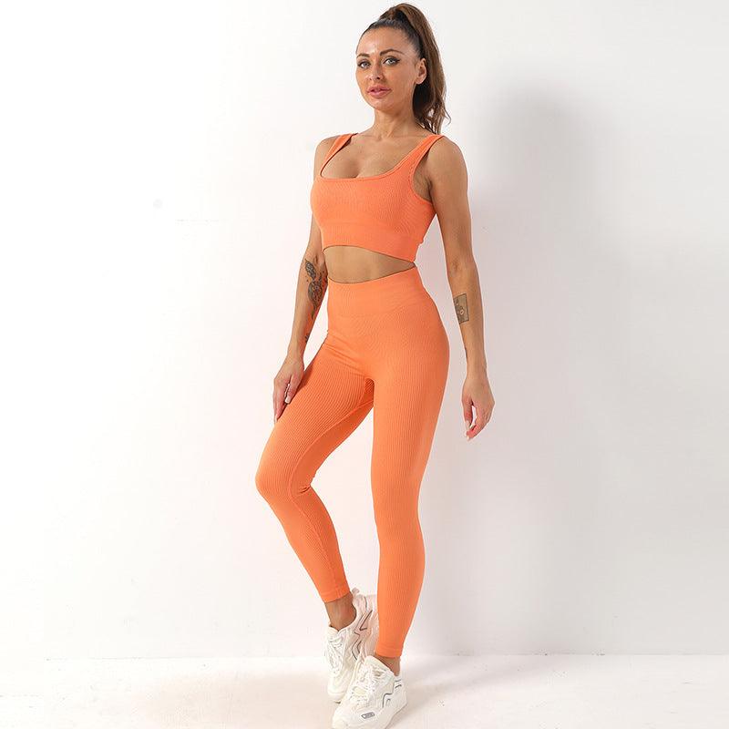 2pcs Thread Yoga Suit Seamless Bra And Butt Lifting High Waist Leggings Set For Women Sports Fitness Yoga Pants Sportswear Outfits Clothing - AL MONI EXPRESS