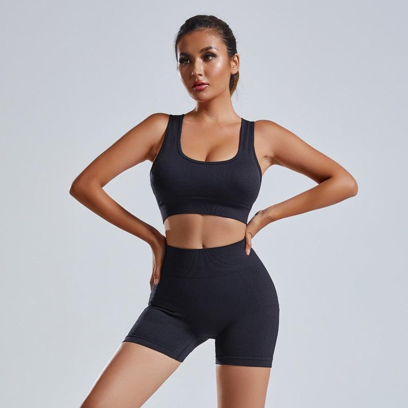 2pcs Yoga Set Women's Vest And Shorts Tracksuit Seamless Workout Sportswear Gym Clothing High Waist Leggings Fitness Sports Suits - AL MONI EXPRESS