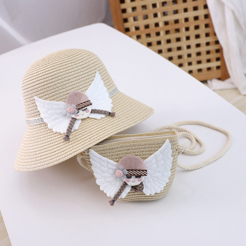 Children's straw hat bag set