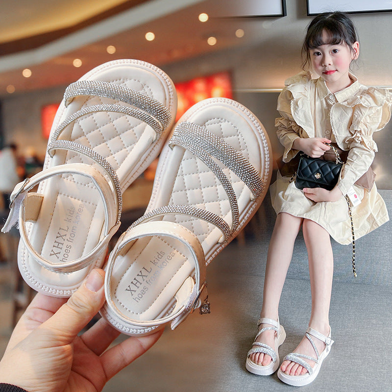 Children's Soft Bottom Non-slip Medium And Big Children Fashion Fashion Brand Rhinestone Slippers