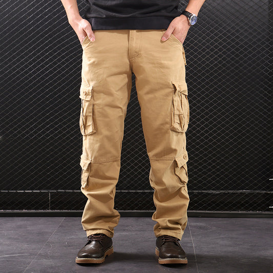 Middle-aged Straight Leg Multi-pocket Cargo Trousers