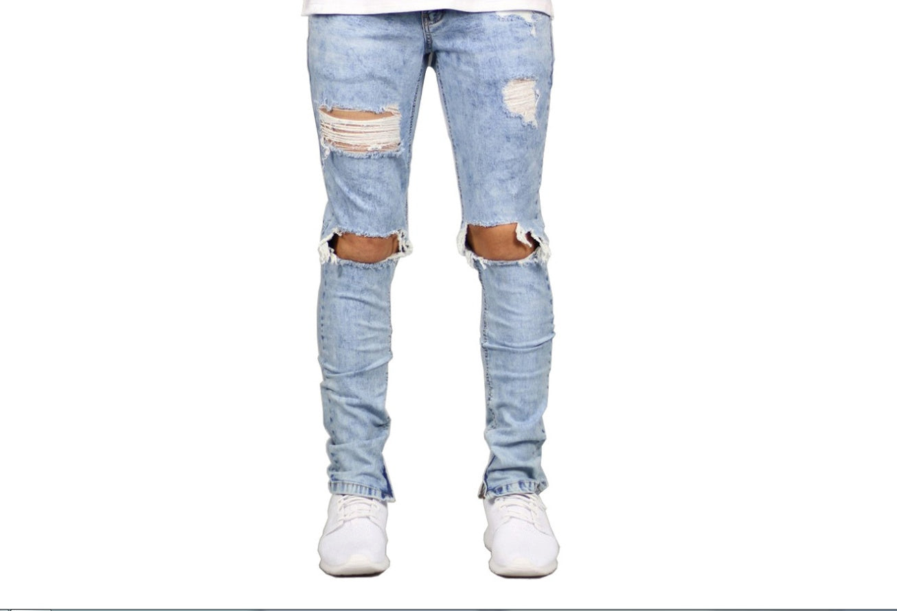 Shredded fashion men's jeans, Japanese and Korean Slim men's jeans