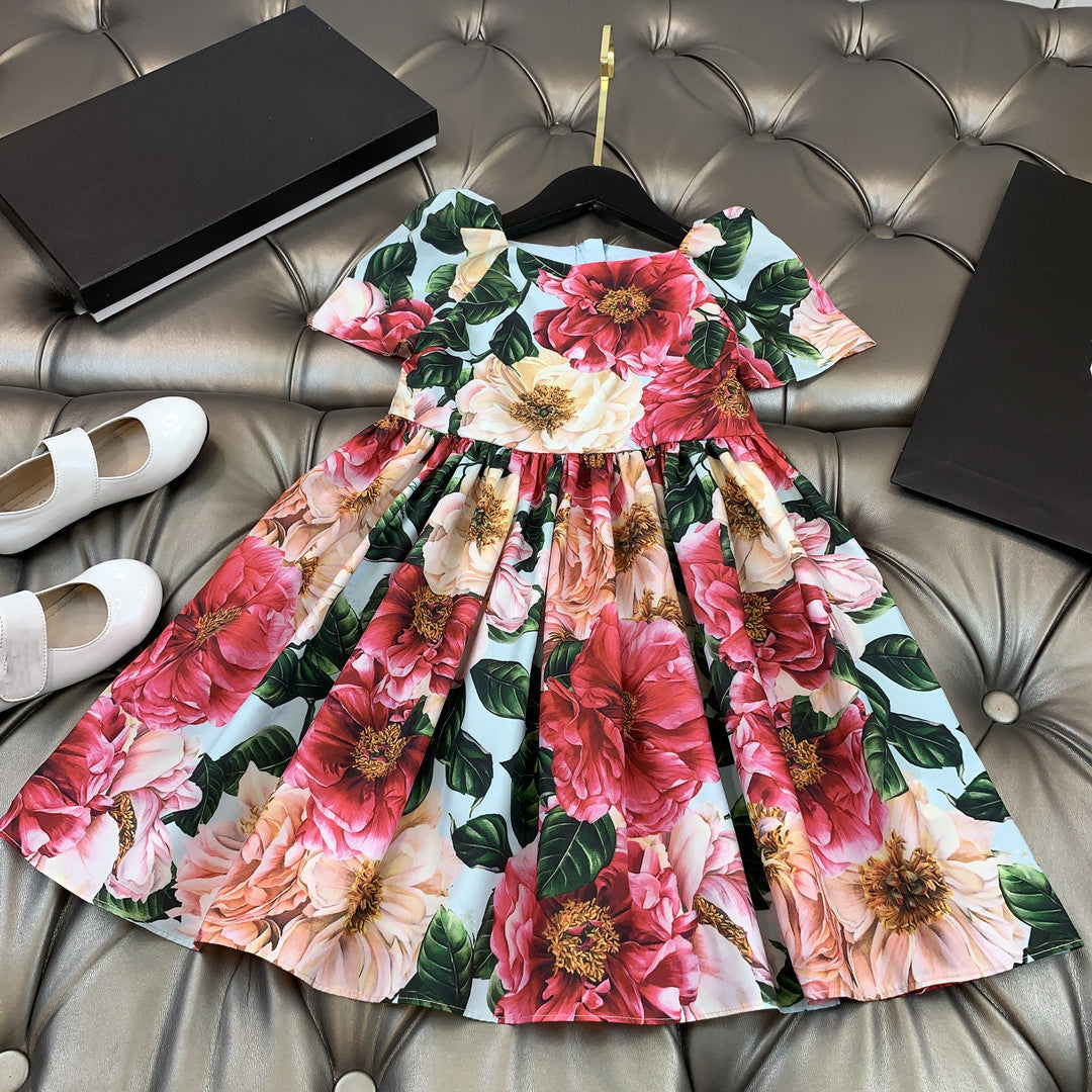 Flower Short Sleeved Girls Summer Dress