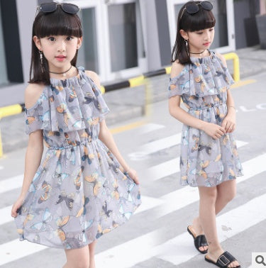 Summer girls butterfly dress skirt new fashion tide chiffon dress in the big children summer dress