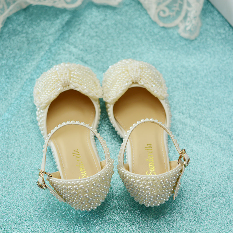 Children's Princess Shoes Off-white Pearl Bow