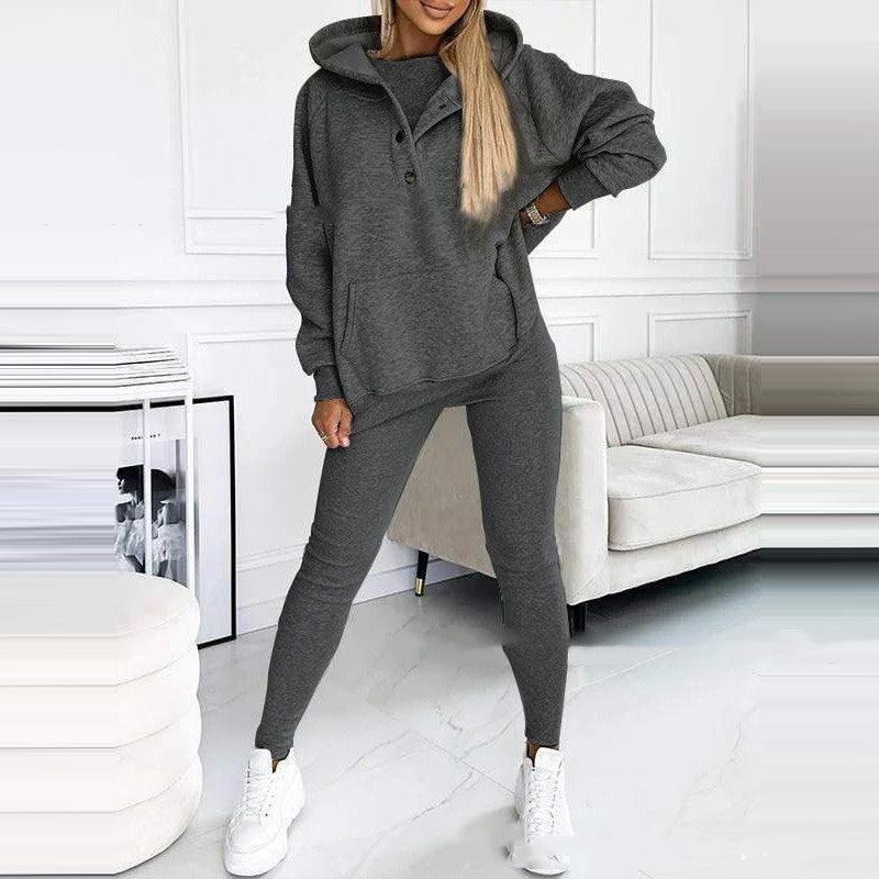 3pcs Women's Sports Suit Loose Hooded Pockets Sweatshirt And Vest And Slim Trousers - AL MONI EXPRESS