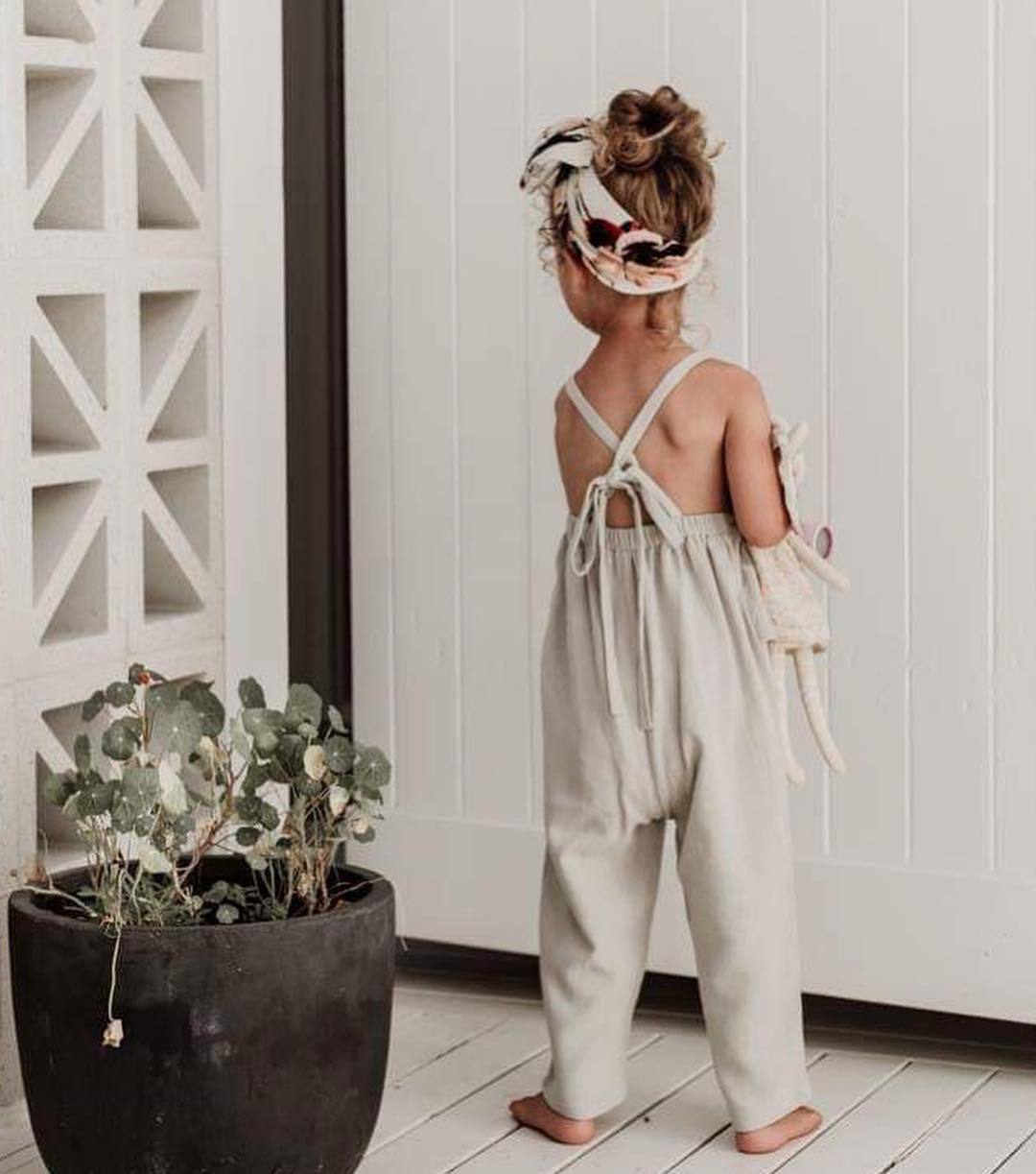 Girls summer cotton and linen overalls