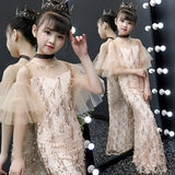 Children's Evening Model Catwalk Princess Dress Trailing Girl Little Host Fishtail Little Girl High-end Costumes