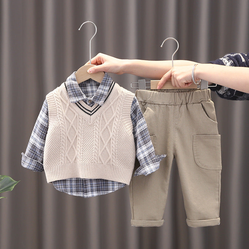 Fashion Personality Boy Sweater Vest Three-piece Set