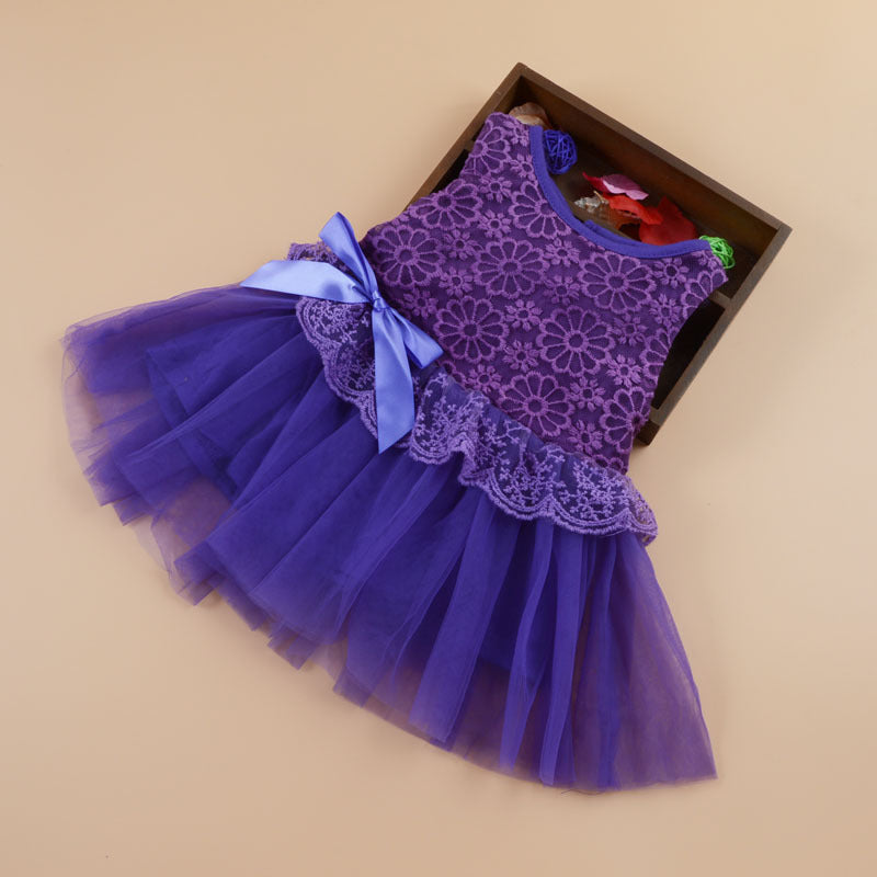 Summer children's wear girls, infants, sleeveless LACE VEST, bow tie dress, children's skirt