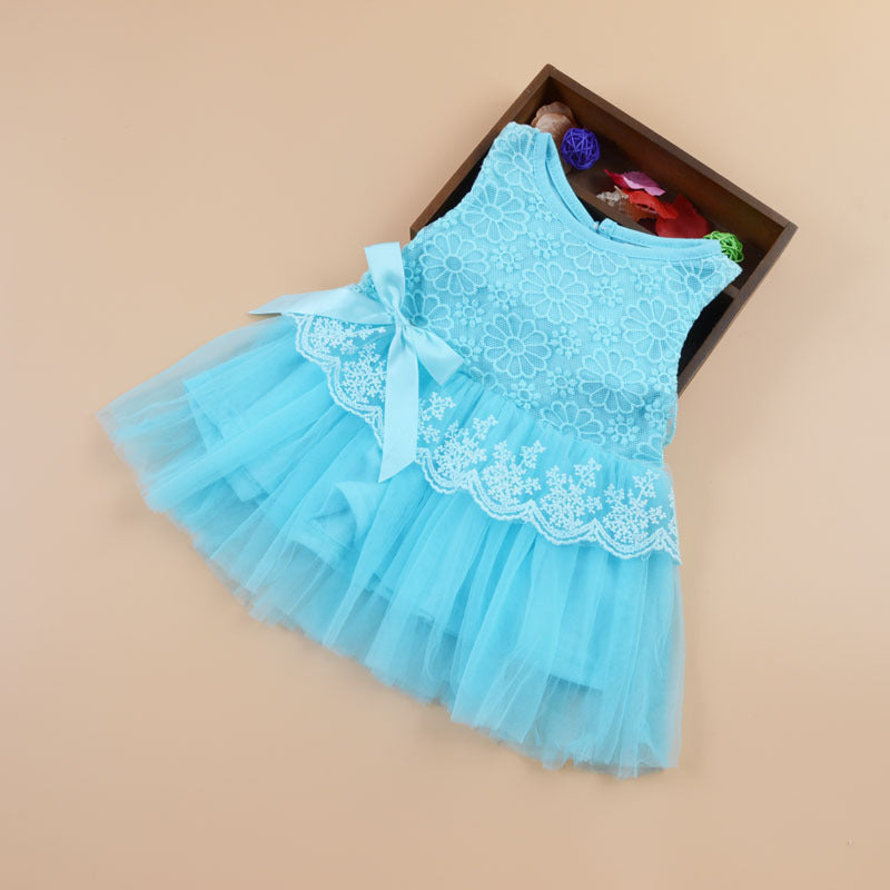 Summer children's wear girls, infants, sleeveless LACE VEST, bow tie dress, children's skirt