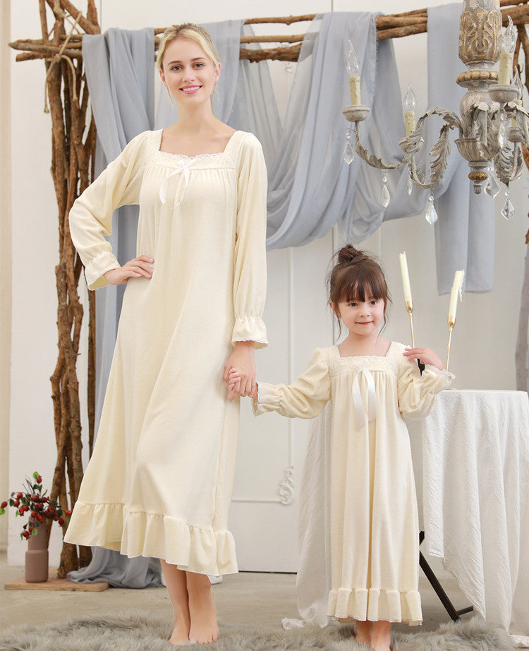 Autumn And Winter Girls' Parent-child Clothes Warm Double-sided Velvet Jade Hare Velvet Long Korean Princess Medium And Large Children's Nightdress