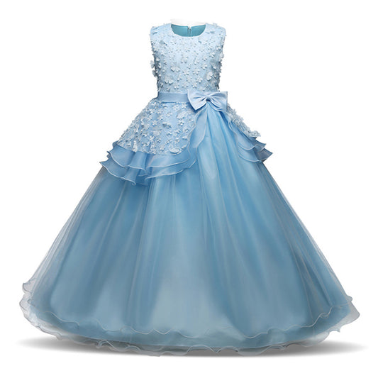 Children's trailing party dress lace skirt