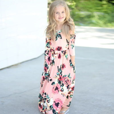 Amazon children's dresses Europe and the United States round neck print girls long skirt eBay AliExpress girls explosion models