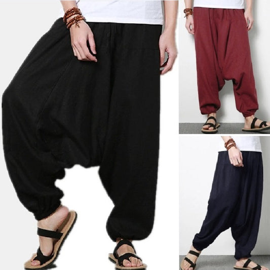 Men's cotton and linen loose casual low-end baggy pants