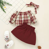 Vintage Plaid Top Skirt Two Piece Fashion Fall Outfit