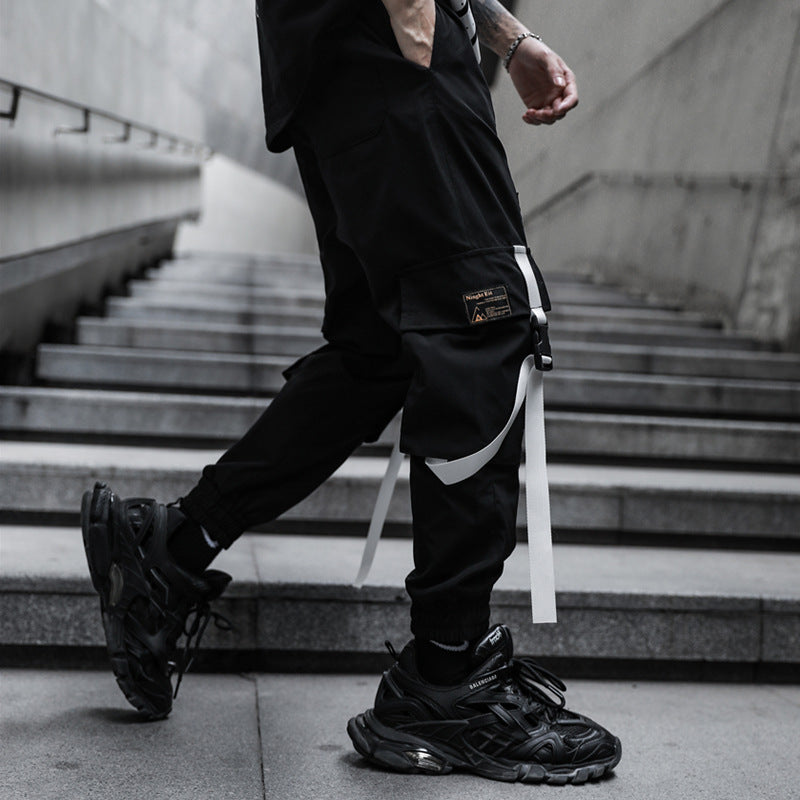 Men's Hip Hop Dark Loose Web Cargo Pants