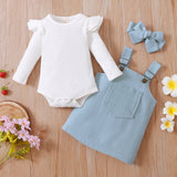 Newborn Baby Girls Autumn Clothes Set Solid Long Sleeve