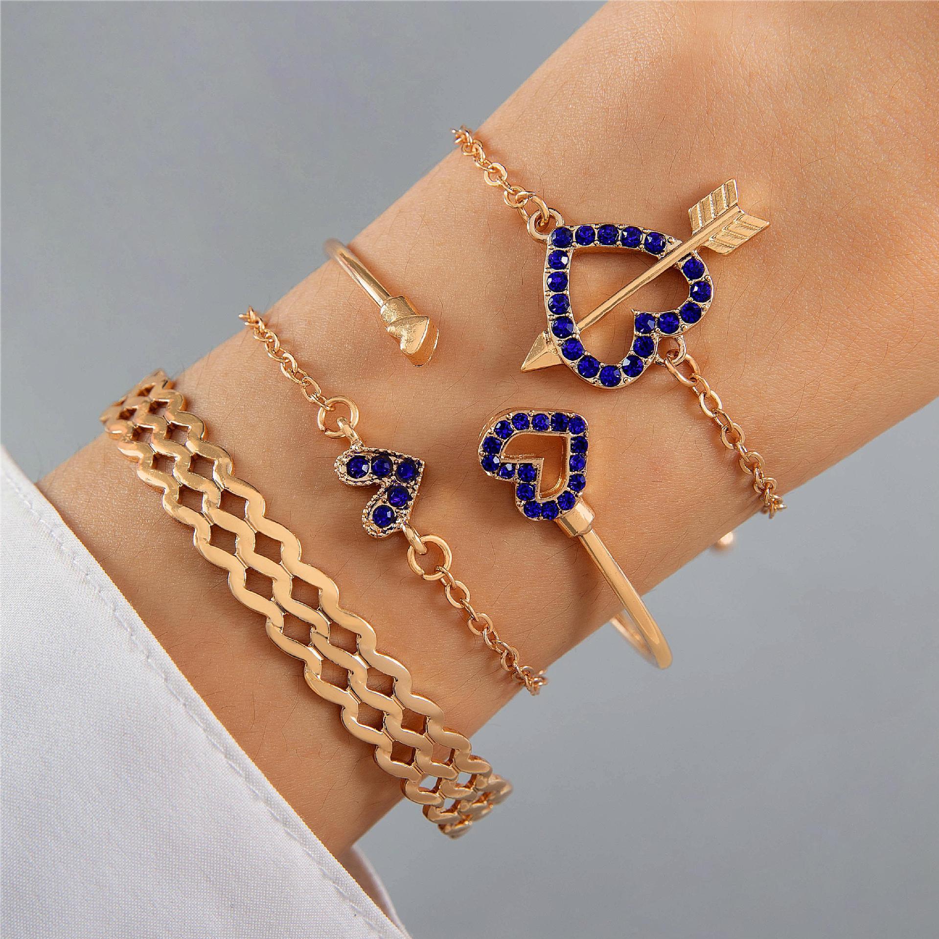 4pcs Blue Flower Love Butterfly Bracelet Set With Rhinestones Design Valentines Day - AL MONI EXPRESS