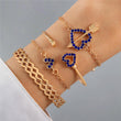 4pcs Blue Flower Love Butterfly Bracelet Set With Rhinestones Design Valentines Day - AL MONI EXPRESS