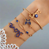 4pcs Blue Flower Love Butterfly Bracelet Set With Rhinestones Design Valentines Day - AL MONI EXPRESS