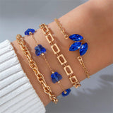 4pcs Blue Flower Love Butterfly Bracelet Set With Rhinestones Design Valentines Day - AL MONI EXPRESS