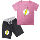 Flash Print Cotton Short-sleeved T-shirt Shorts Kids Suit