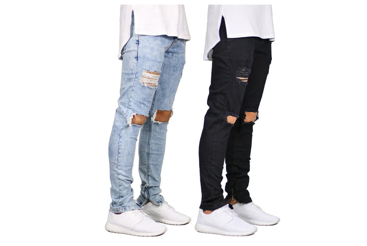 Shredded fashion men's jeans, Japanese and Korean Slim men's jeans