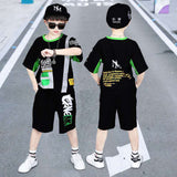 Boys' Summer Loose Sports Clothes Middle And Big Children's Two Piece Set