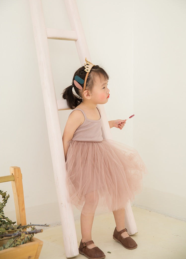 Girls' suspender mesh dress