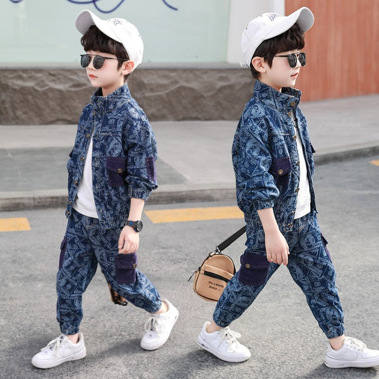 Fashion Simple Print Boy Denim Suit