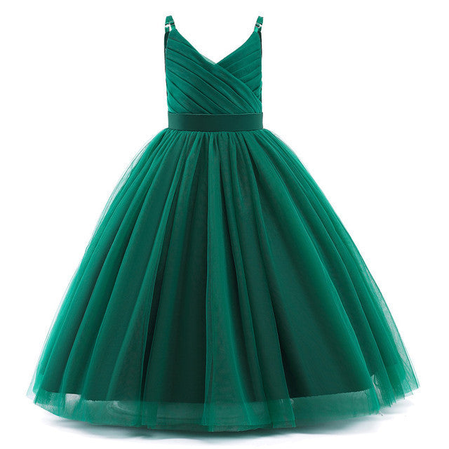 Girls Piano Performance Little Green Sling Puffy Dress