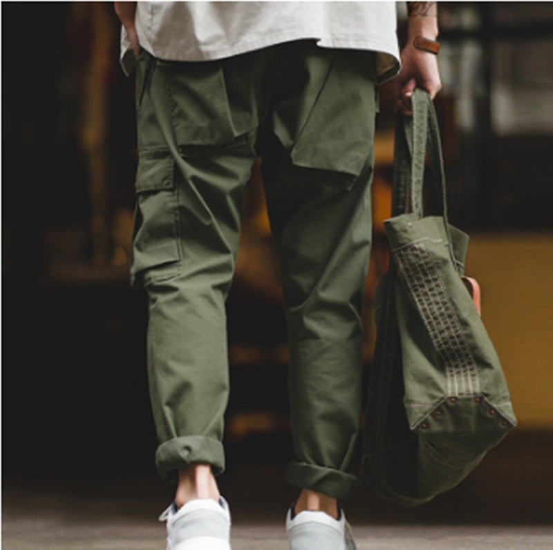 Japanese Style Retro Back Pocket Casual Cargo Pants