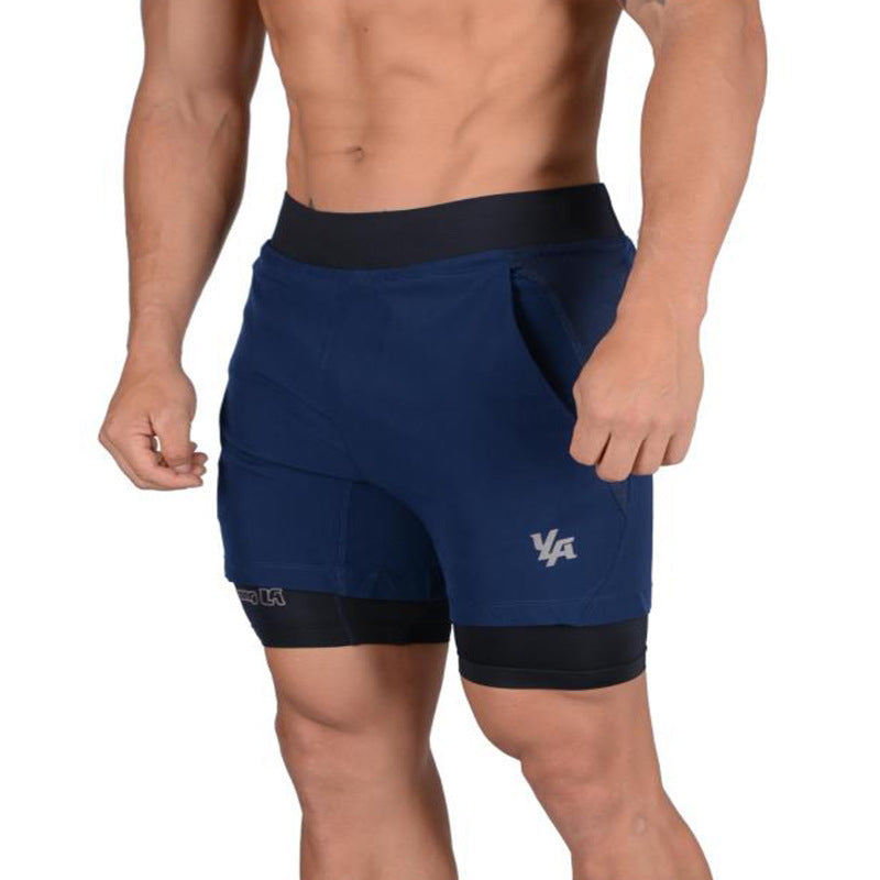 New Running Shorts Summer Men's Gym Fitness Bodybuilding Training Quick-drying Shorts Men's Jogging Running Sports 2-in-1 Shorts