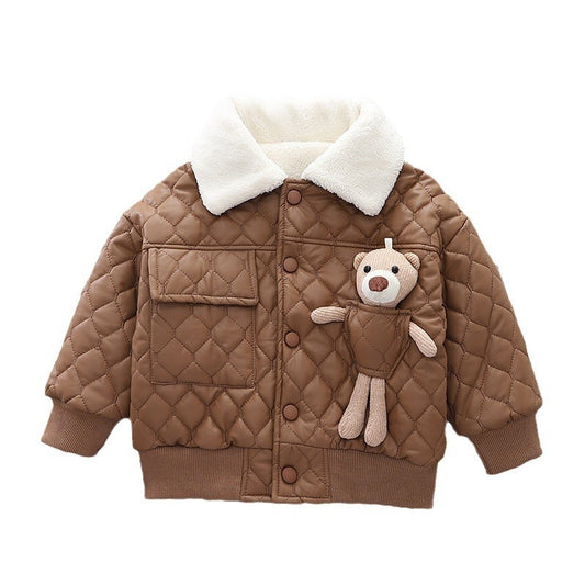 Boys' Thick Leather Coat Lapel Long-sleeved Jacket