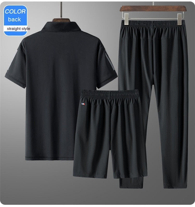 Men's Summer Seamless Ice Silk Sports Casual Suit