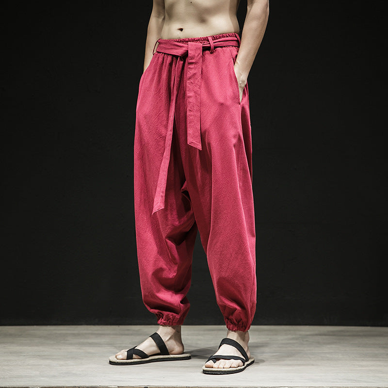 Spring And Summer New Chinese Style Pants Men's Elastic Band Width