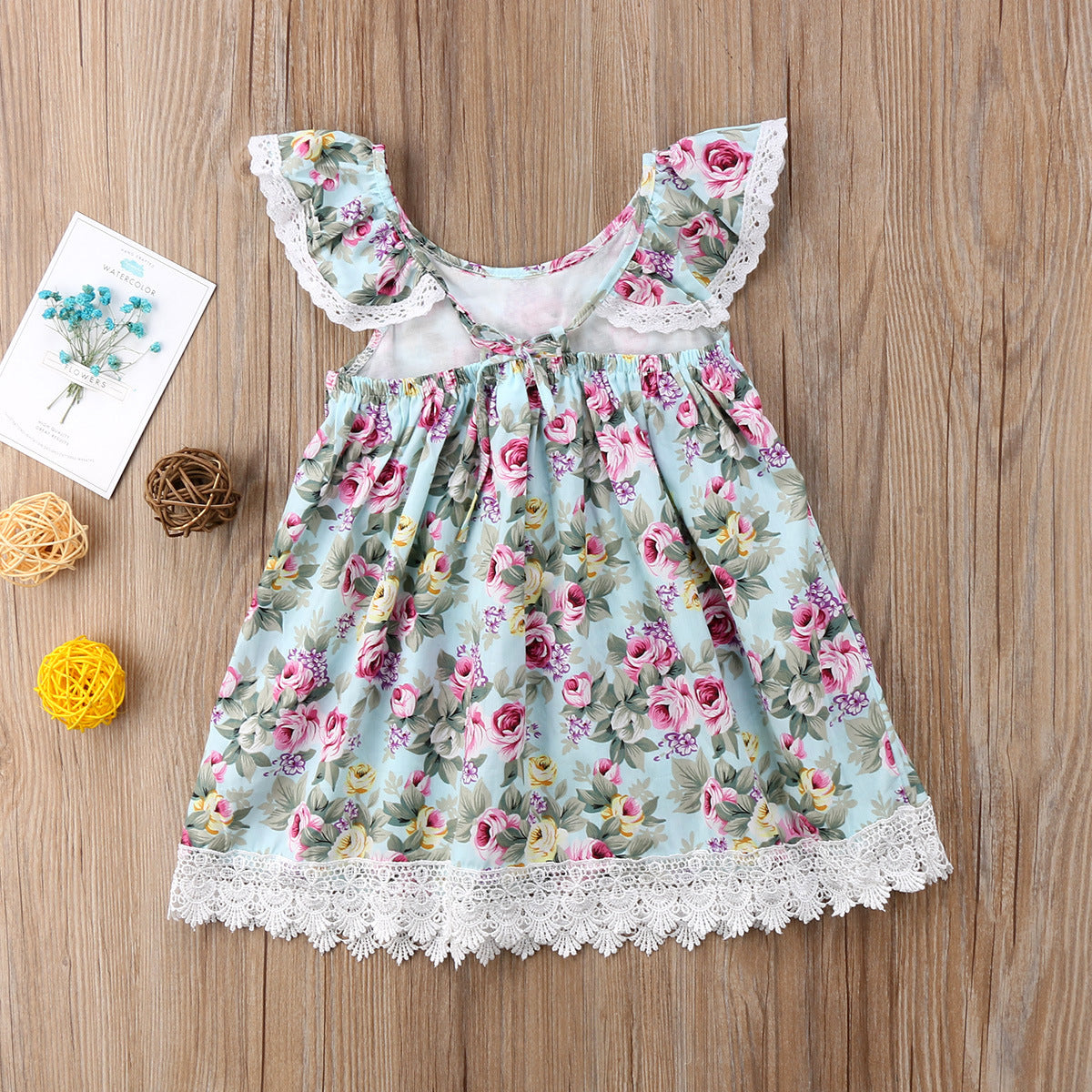 Girls' European And American Summer Flying Sleeve Off-shoulder Broken Flowers Print Lace Dress Children's Clothing Ins