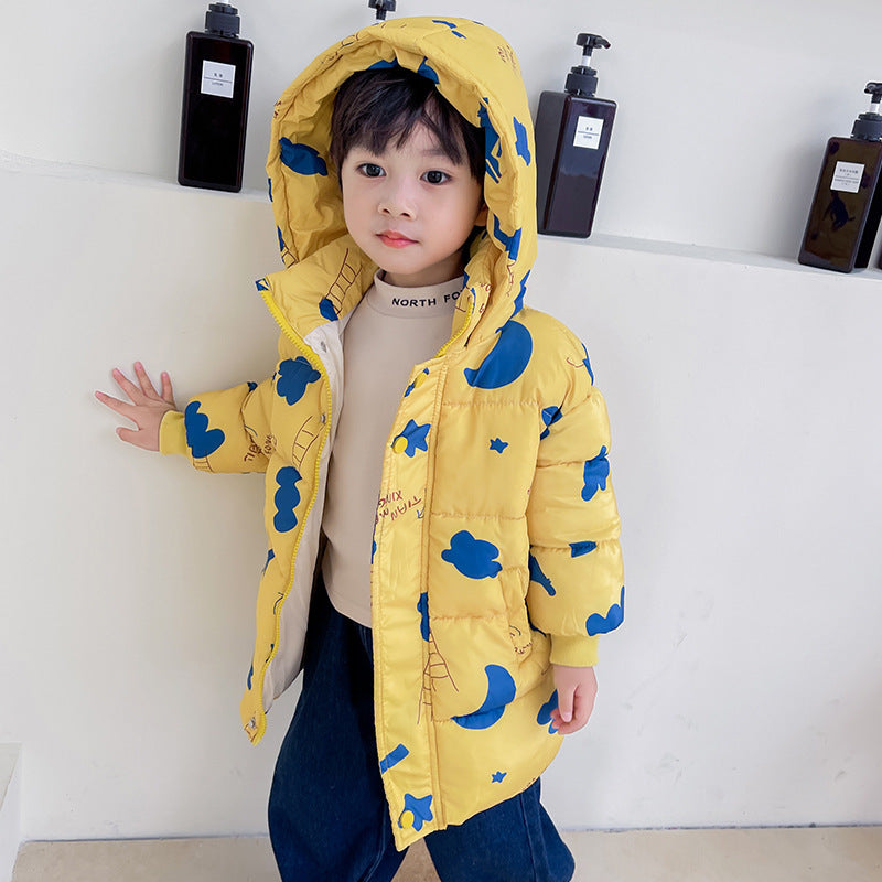 New Style Children's Down Jacket Middle Long Cute Thickened Cotton