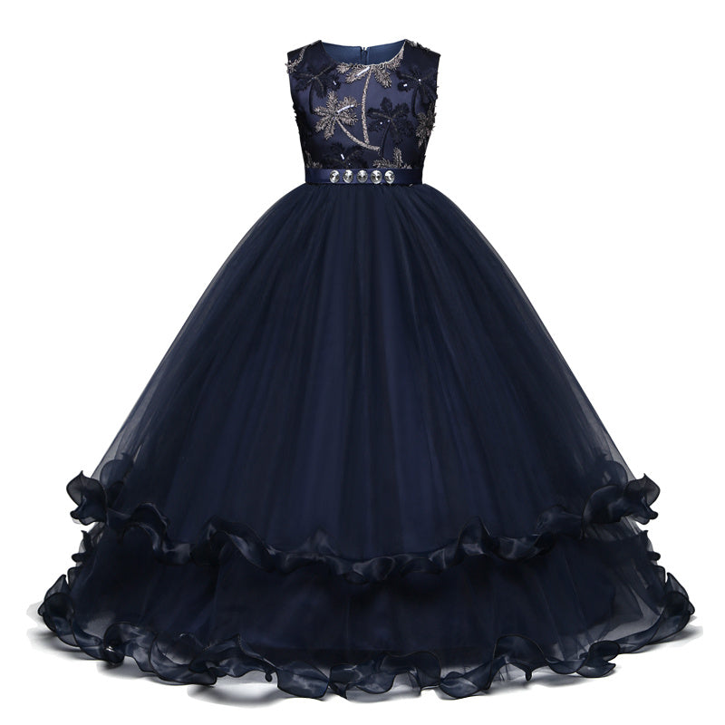 Children's trailing party dress lace skirt