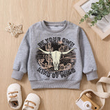 Grey Printed Letter Cow Head Children's Sweater